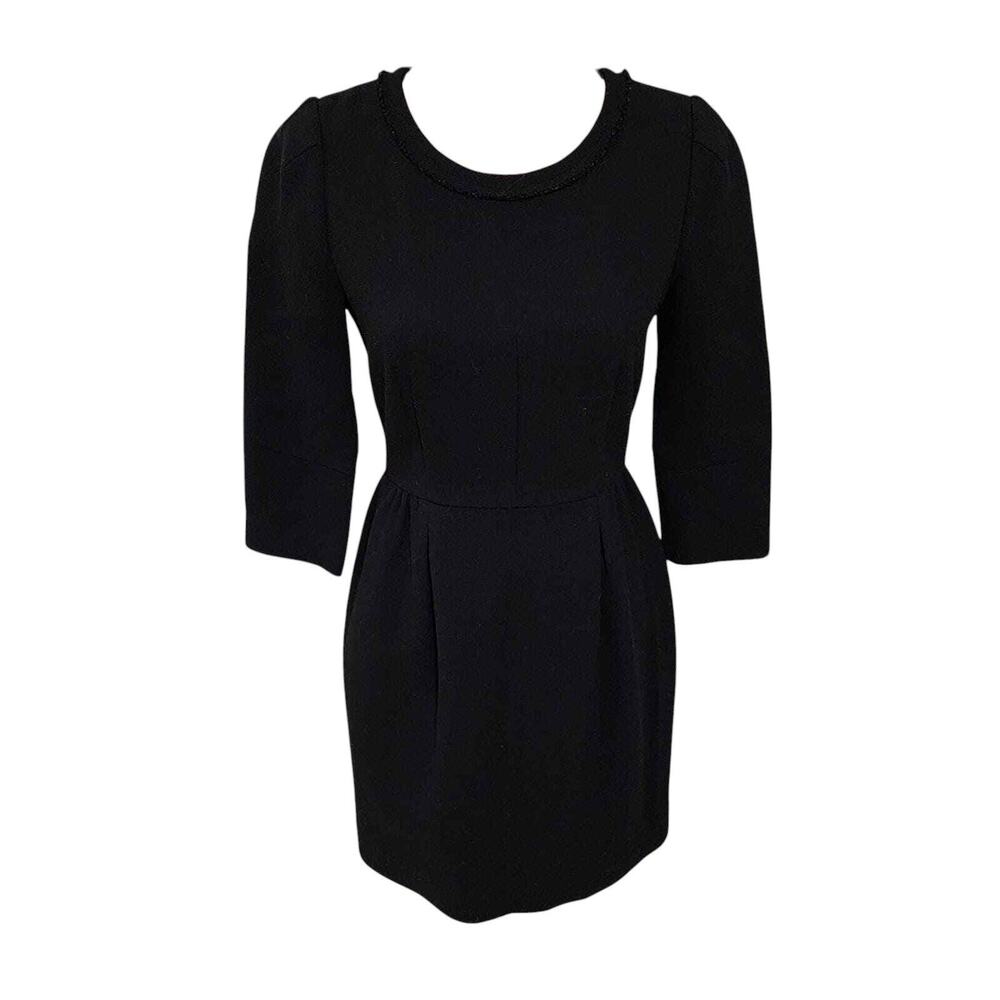 J. Crew Wool Little Black Dress Mini Cocktail Party 3/4 Sleeve Fitted Career